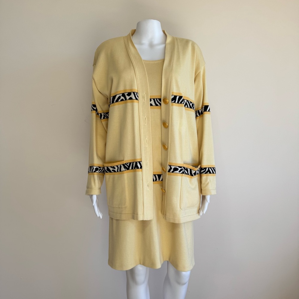 ESCADA Sleeveless Knit Dress Jacket Suit Animal Print Sulk Wool Cotton 36